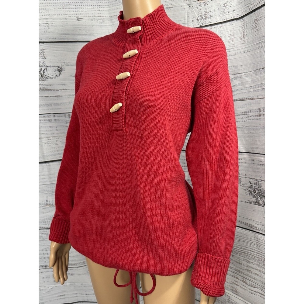Lauren Ralph Lauren‎ Bright Red Sweater Toggle Button 100% Cotton Knit Sz S